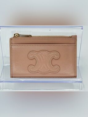 Celine Triomphe Card/Coin Holder Beige Excellent Condition w/Entrupy COA